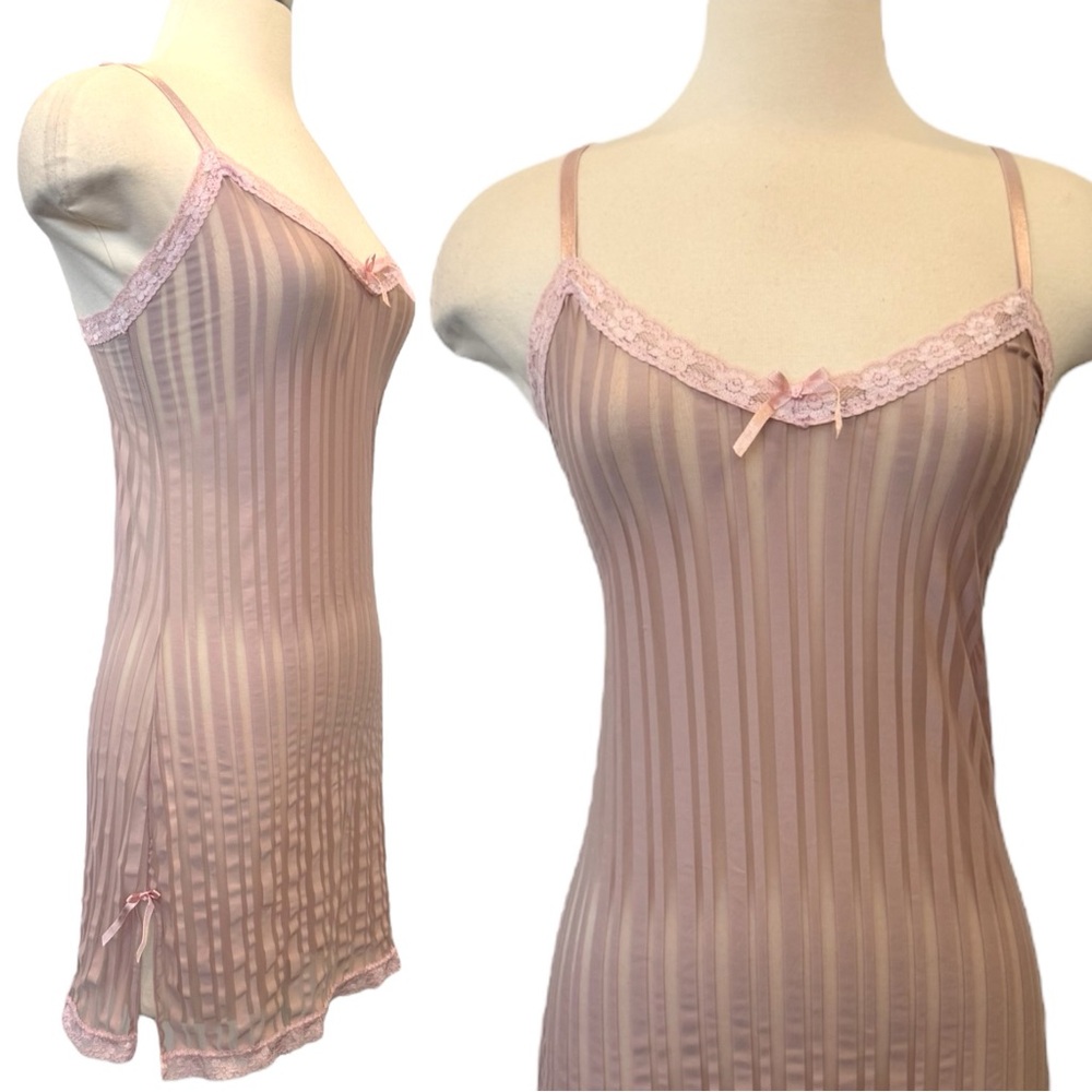Rampage Silky Satin Sheer Stretch Lace Dusky Pink Mauve Y2K Chemise Slip Dress S
